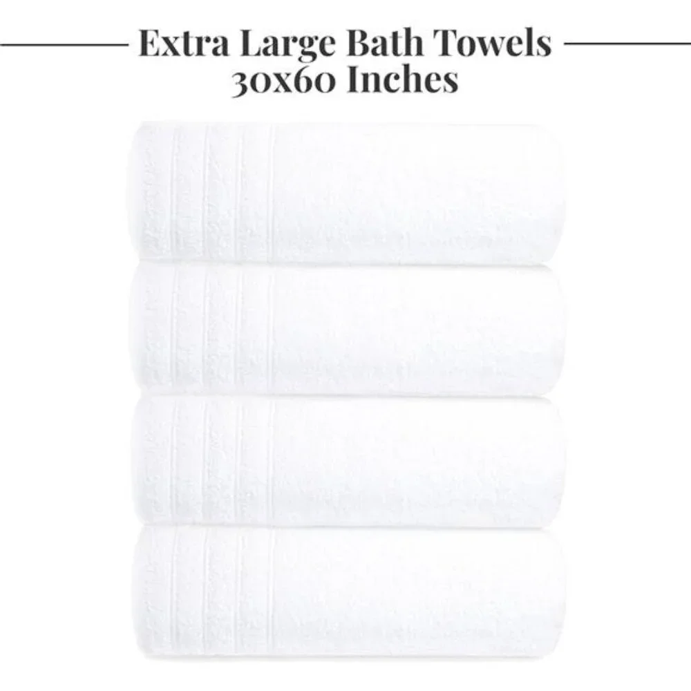 New Pack of 4 Extra Large Bath Towels 30 x 60 Inches, 100% Cotton,